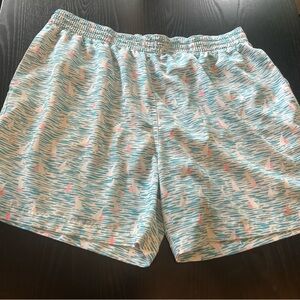 Chubbies Blue and Pink Swim Trunks Elastic Waistband Mid-Thigh